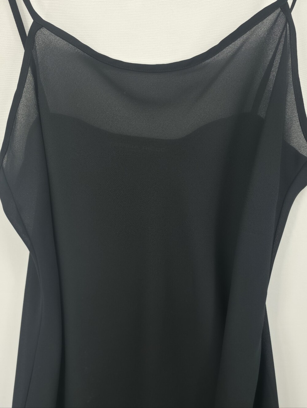 Donna Ricco Black Sheer Mesh Slip Dress Maxi Double Slit Minimalist Petite Large - Picture 5 of 11